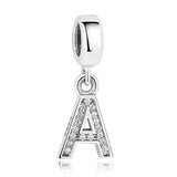 925 Sterling Silver A to Clear CZ 26 Letter Charm Beads