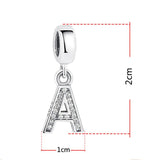 925 Sterling Silver A to Clear CZ 26 Letter Charm Beads