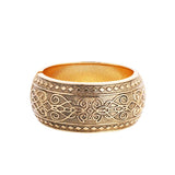 Brass Flower Pattern Bangle Open Wide Bracelet for Women