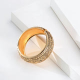 Brass Flower Pattern Bangle Open Wide Bracelet for Women