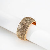 Brass Flower Pattern Bangle Open Wide Bracelet for Women