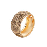 Brass Flower Pattern Bangle Open Wide Bracelet for Women