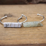 Stone Slice Open Cuff Bangle Wire Wrap Citrines Rose Quartzs