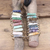 Stone Slice Open Cuff Bangle Wire Wrap Citrines Rose Quartzs