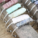 Stone Slice Open Cuff Bangle Wire Wrap Citrines Rose Quartzs