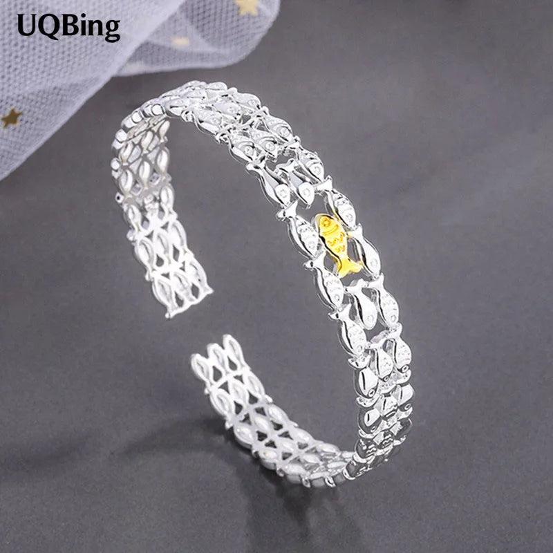 Personality Silver Couple Fish Bangle Bracelets Women