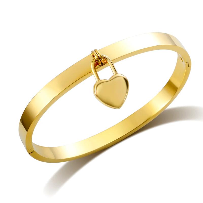 Heart Charm Cuff Bracelets Bangles for Women Stainless Steel Love Heart Pendant