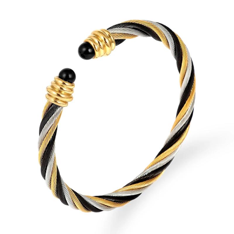 Punk Stainless Steel Bangle Set Mixed Torsion Wire Bracelets