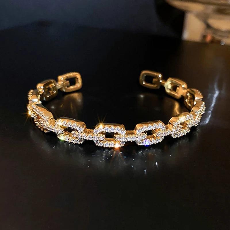 Geometric Chain Open Bangle Zircon Statement Jewellery