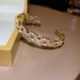 Geometric Chain Open Bangle Zircon Statement Jewellery
