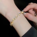 Geometric Chain Open Bangle Zircon Statement Jewellery