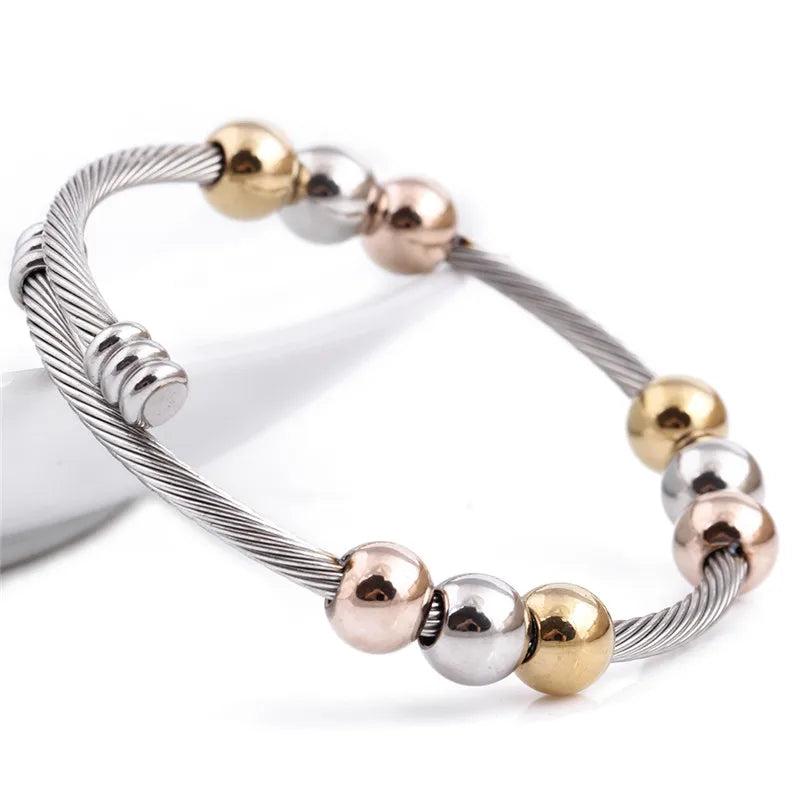 Colorful Beads Cross Stainless Steel Cable Stretch Bracelet for Women