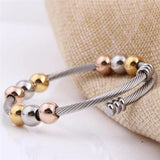 Colorful Beads Cross Stainless Steel Cable Stretch Bracelet for Women