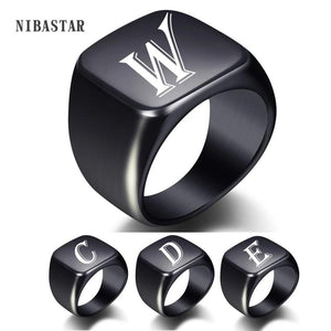 Initial Men Ring Engrave A-Z Alphabet Stainless Steel Signet Blank