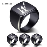 Initial Men Ring Engrave A-Z Alphabet Stainless Steel Signet Blank