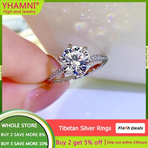 Anti Allergy Tibetan Silver Ring Round 2CT Zirconia Wedding Band