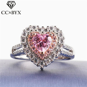 Pink Heart Rings For Women Romantic Wedding Bridal Jewelry