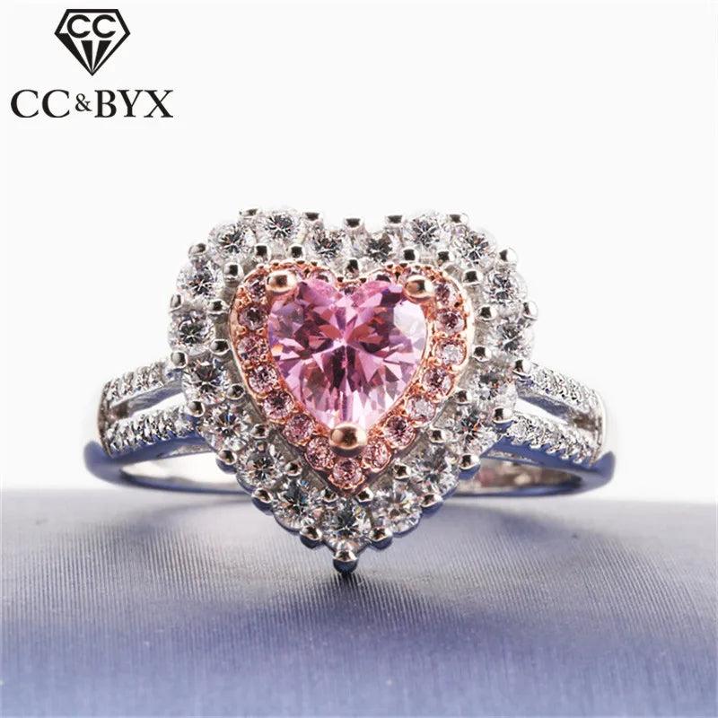 Pink Heart Rings For Women Romantic Wedding Bridal Jewelry