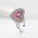 Pink Heart Rings For Women Romantic Wedding Bridal Jewelry