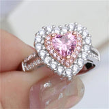 Pink Heart Rings For Women Romantic Wedding Bridal Jewelry