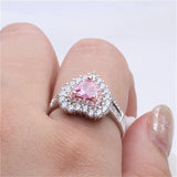 Pink Heart Rings For Women Romantic Wedding Bridal Jewelry
