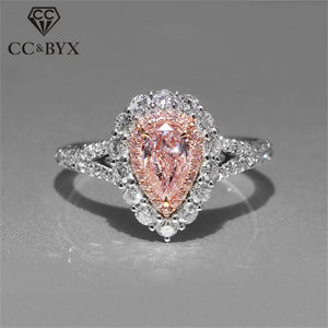 Pink Cubic Zirconia Water Drop Wedding Ring for Women