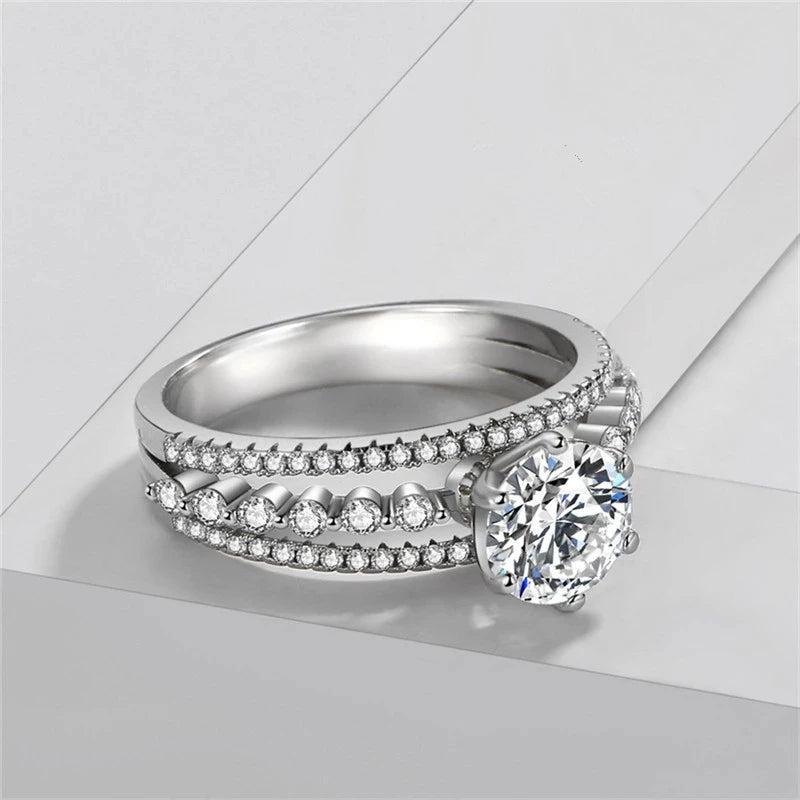 Sterling Silver CZ Double Layer Hollow Out Ring CC1622