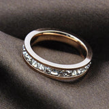 Titanium Steel CZ Flash Single Row Square Jewelry Ring CC982