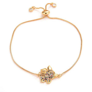 Hollow Heart Pig Charm Bracelet Zircon Charms Adjustable Bracelet