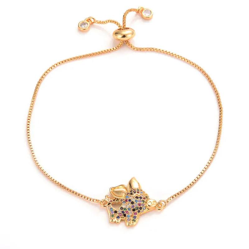 Hollow Heart Pig Charm Bracelet Zircon Charms Adjustable Bracelet