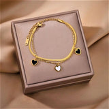 Green Stone Charm Bracelet for Women, 2-Layer Stainless Steel Wrist Jewelry