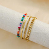 Boho Style Beaded Mixed Rice Beads Thick Chain Bracelet Set