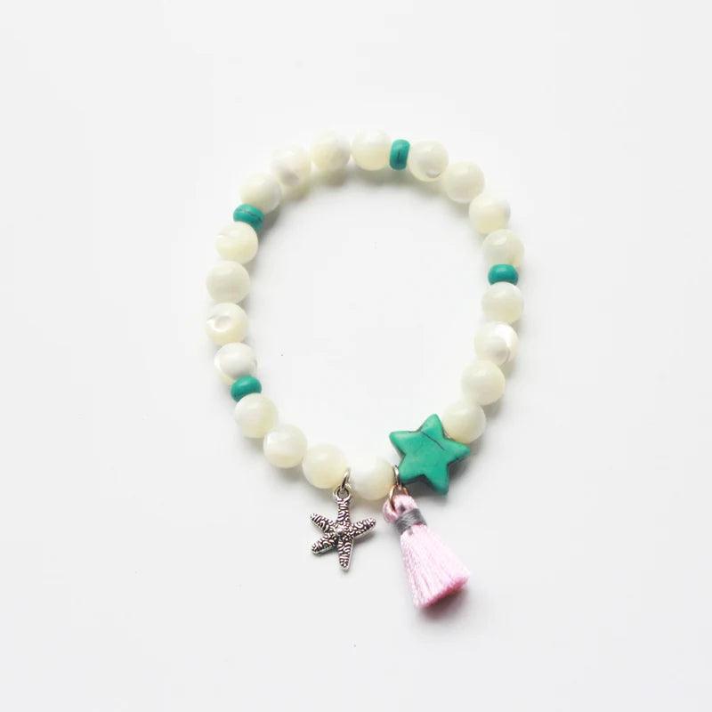 Natural Stone Bracelet with Shell Beads Starfish Spike Charm NSB1020