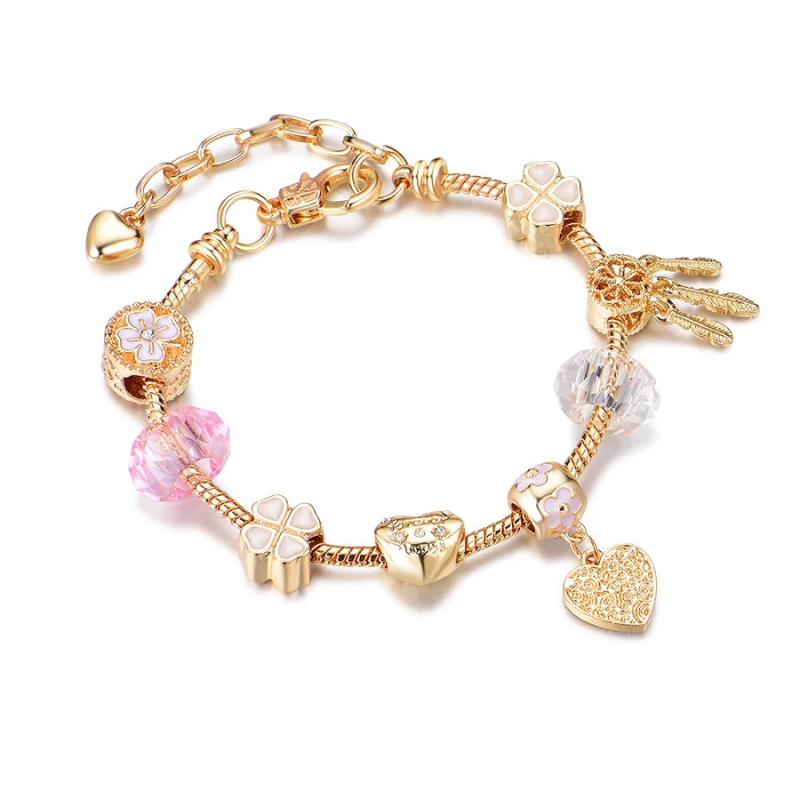 DIY Peach Heart Bead Dream Catcher Pendant Bracelet