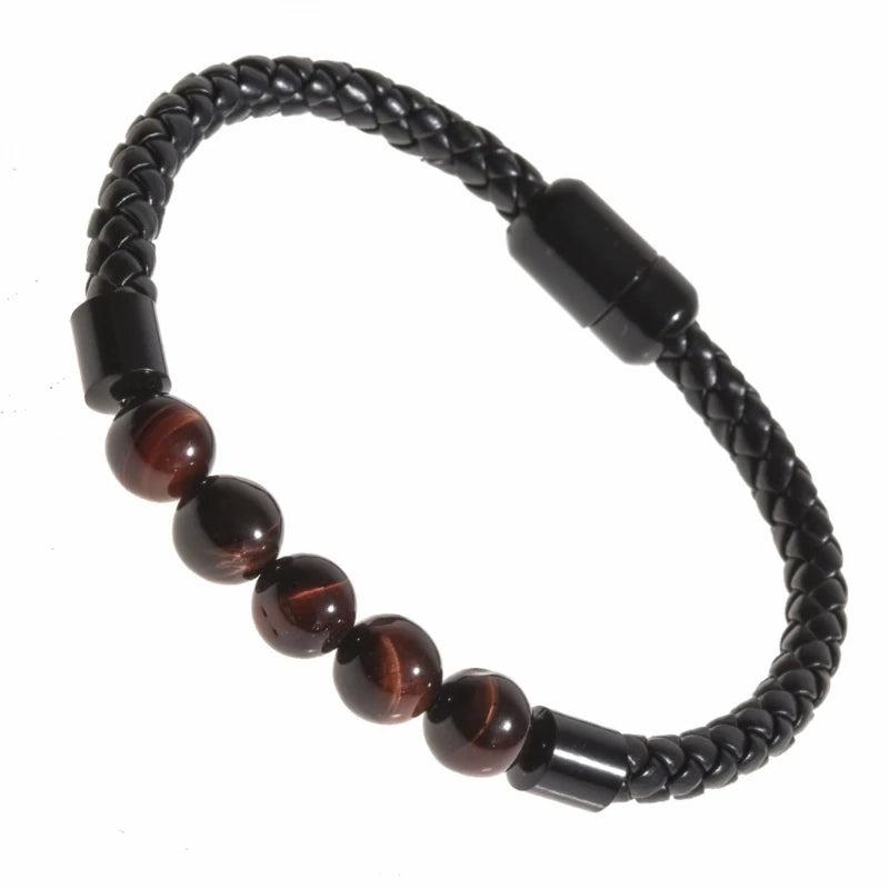 Multicolor Leather Stone Beads Bracelet Men Women Jewelry