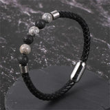 Multicolor Leather Stone Beads Bracelet Men Women Jewelry