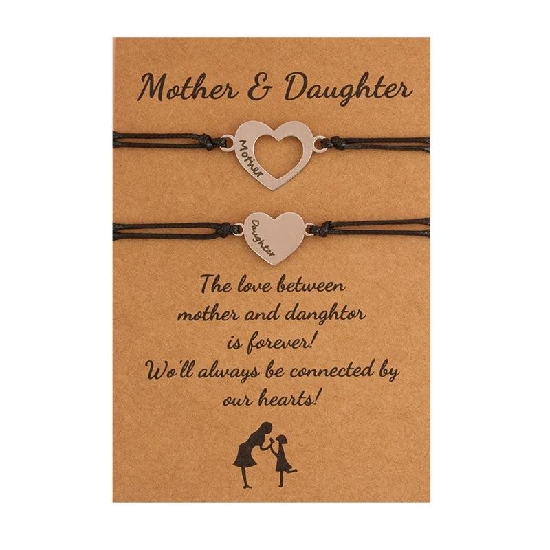 Mother Daughter Infinity Heart Bracelets Adjustable Rope