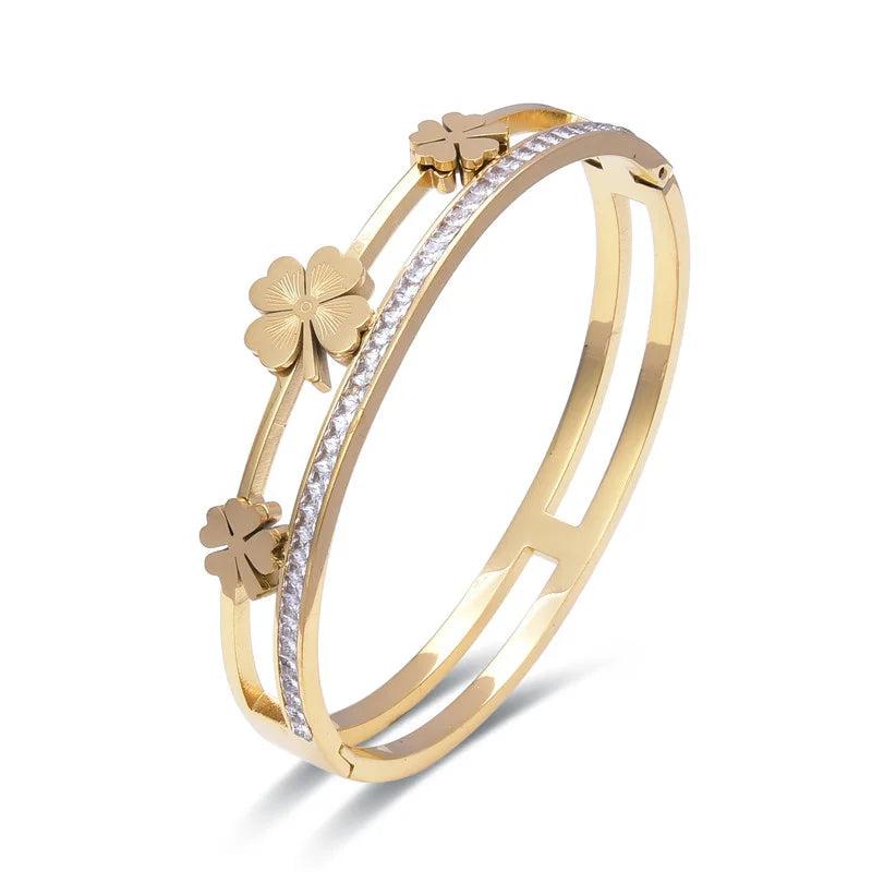 Flower Zircon Bracelet Bangle Stainless Steel Jewelry