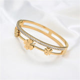 Flower Zircon Bracelet Bangle Stainless Steel Jewelry