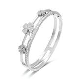 Flower Zircon Bracelet Bangle Stainless Steel Jewelry