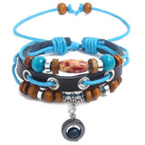Layered Wood Beads Leather Bracelet Cuff Wrap Bangle