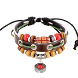 Layered Wood Beads Leather Bracelet Cuff Wrap Bangle