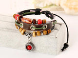 Layered Wood Beads Leather Bracelet Cuff Wrap Bangle