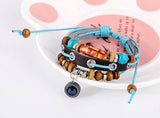 Layered Wood Beads Leather Bracelet Cuff Wrap Bangle