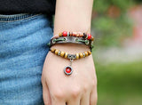 Layered Wood Beads Leather Bracelet Cuff Wrap Bangle
