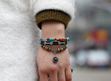 Layered Wood Beads Leather Bracelet Cuff Wrap Bangle