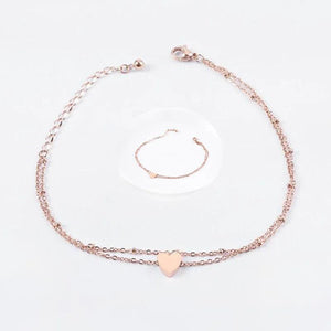 Girls Double Layer Heart Anklet Ankle Bracelet Chain Adjustable