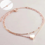 Girls Double Layer Heart Anklet Ankle Bracelet Chain Adjustable