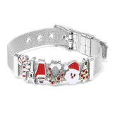 Christmas Stainless Steel Adjustable Mesh Bracelet Santa Claus Slide Beads Charm