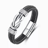 Braided Wrap Leather Bracelet Stainless Steel Charm Magnetic Clasp